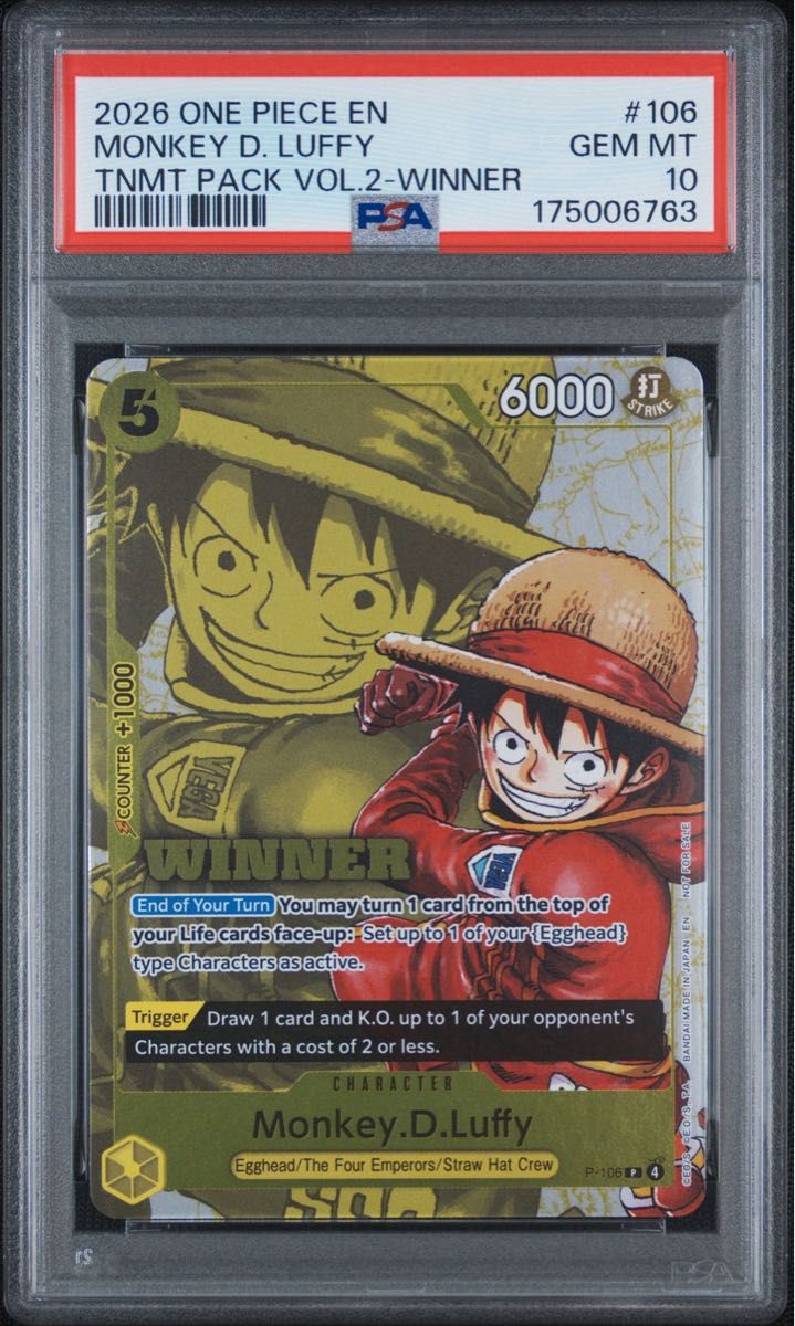 〔PSA10鑑定済〕モンキー・D・ルフィ P-106 WINNER 英語版