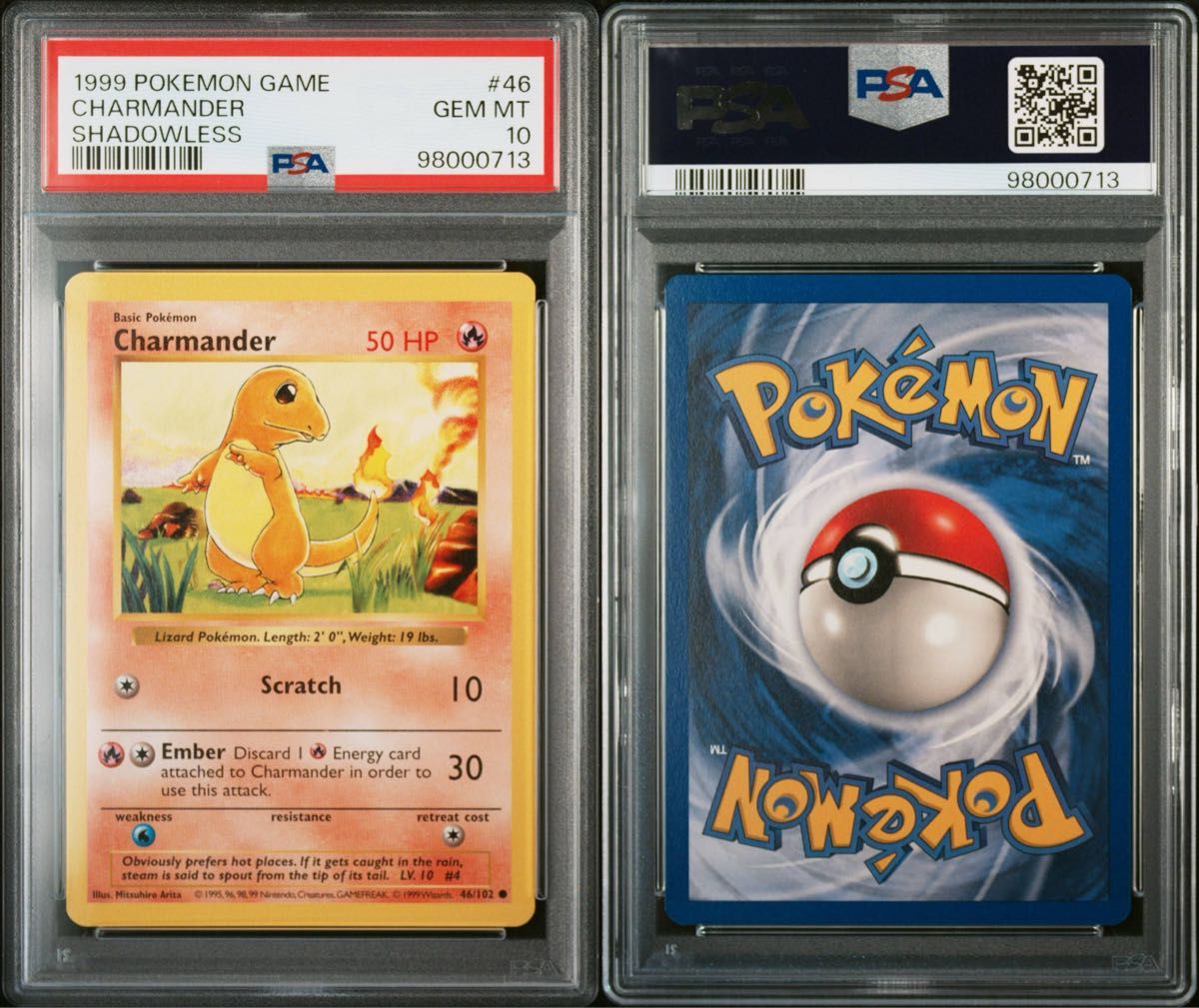 PSA 10 · 1999 Charmander Shadowless Charmander shadowless English