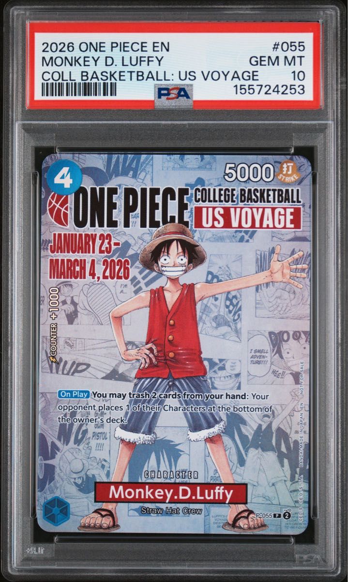 PSA 10 · 《LAST 2 CARDS》 Luffy:P P-055 College Basketball Promo Promo Card